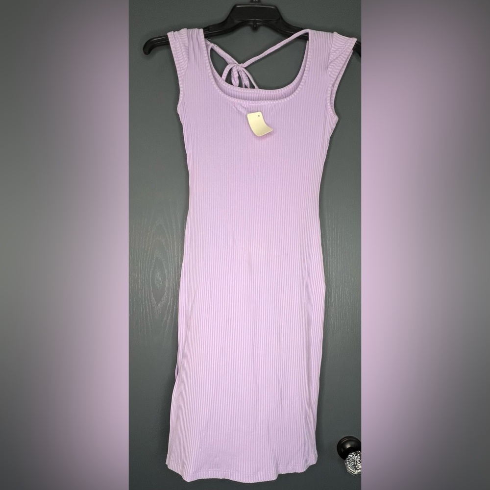 NWT Ambiance lilac lavender purple jersey ribbed dress with capped tank sleeves